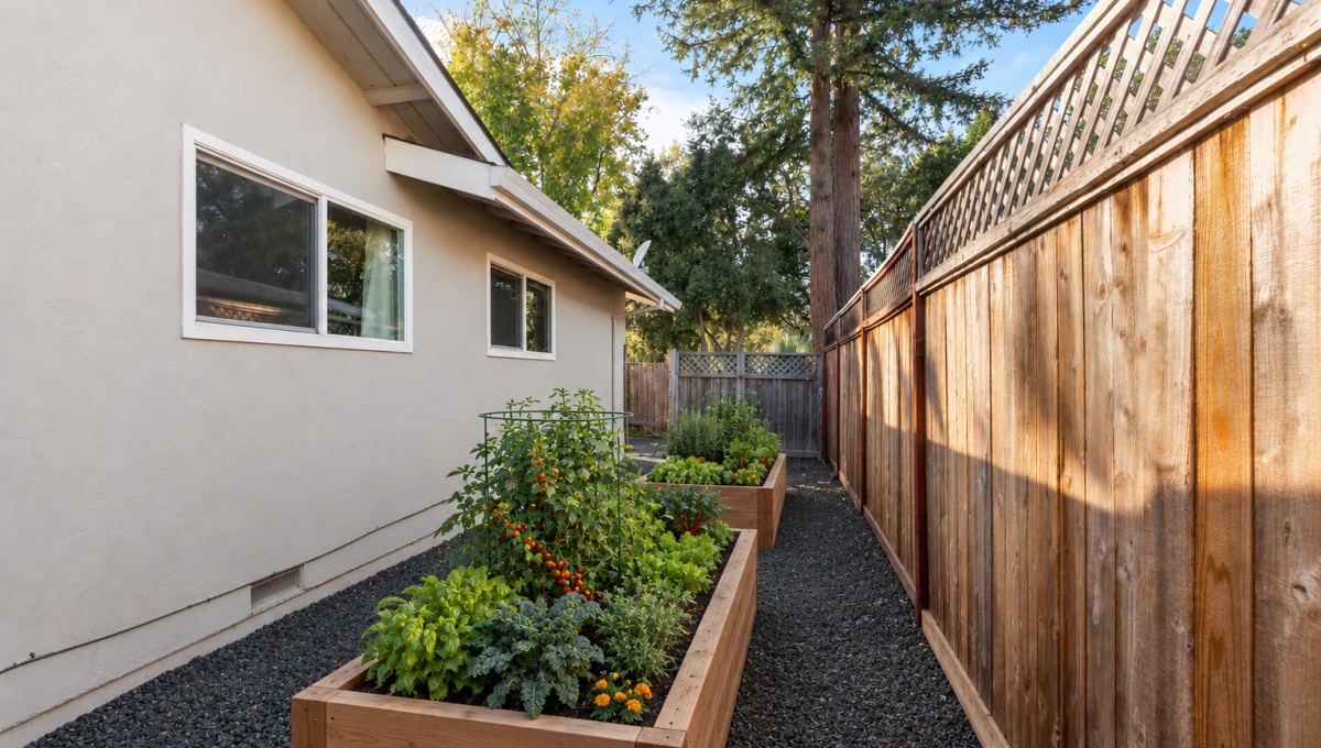 Lush Raised Garden Beds in Side Yard
